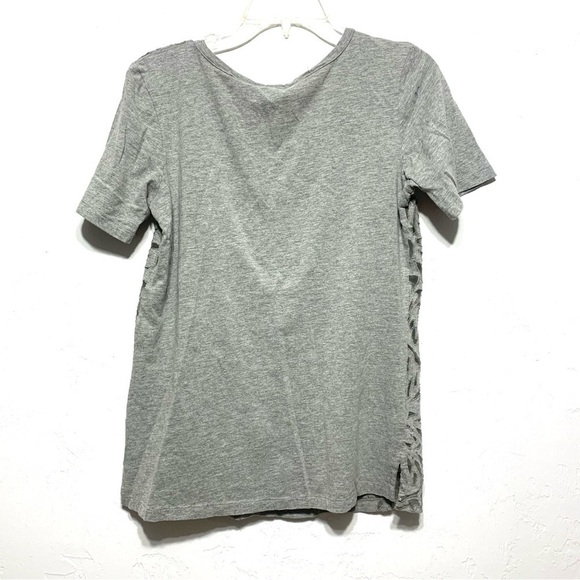Sundance Gray Short Sleeve Shirt Blouse Round Neck Sheer Cutouts Women sz Medium - Picture 5 of 5